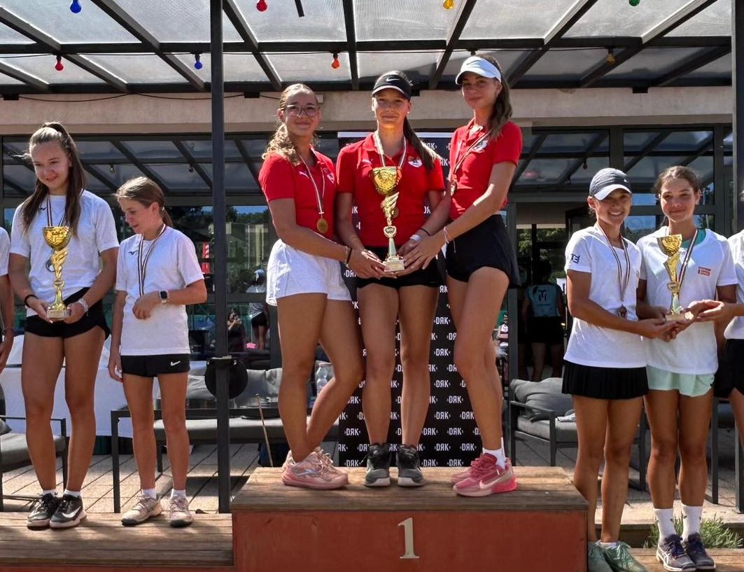 Az L14-s dobogó, pirosban a bajnok honvédos lányok